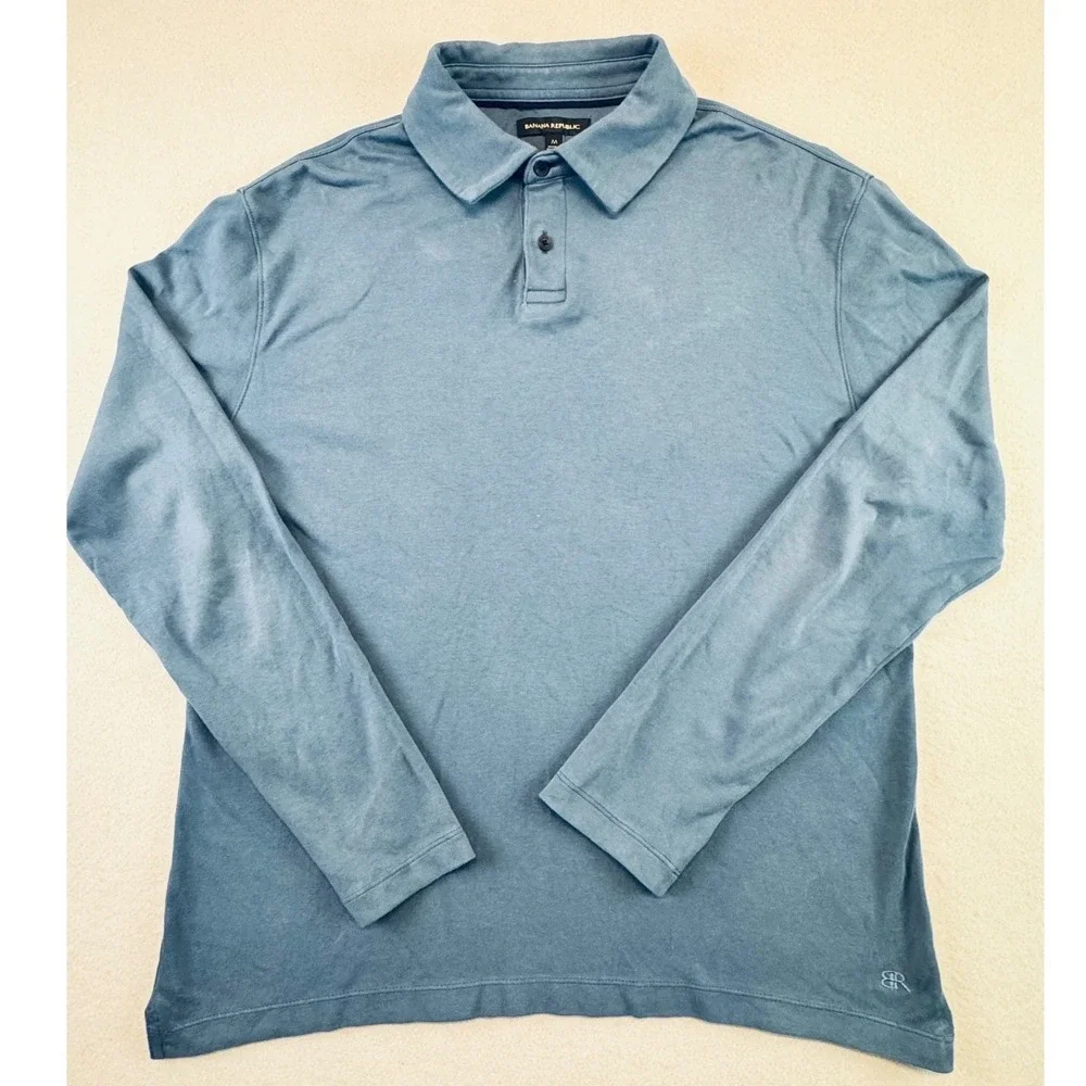 Banana Republic Mens Navy Long Sleeve Polo Shirt Jersey Knit Size M